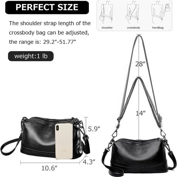 Medium Genuine Leather Handbag, Adjustable Crossbody Purse for Daily Essentials - Picture 4 of 8